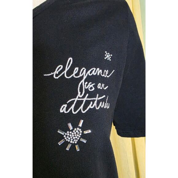 Karl Lagerfeld Paris Women's Embellished Metallic-Script T-Shirt Size Medium - Picture 2 of 6